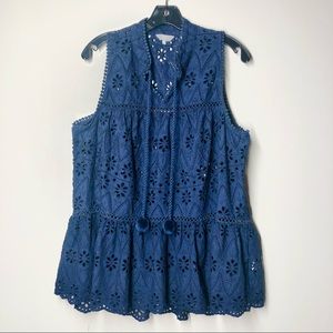 Crown & Ivy Eyelet Blouse Size Large